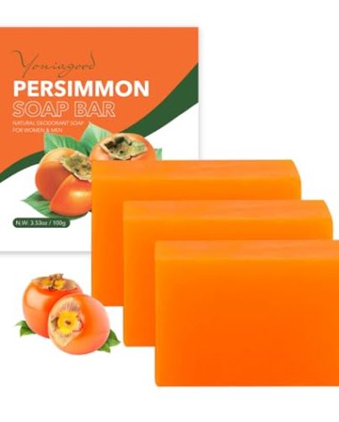 yoniagood 3 PCS Persimmon Soap Bar for Body Odor Control, Natural Deodorant Body Bar Soap for Old People Smell, Remove Strong Smell, Organic Eliminating Odor Wash Soap for Women & Men