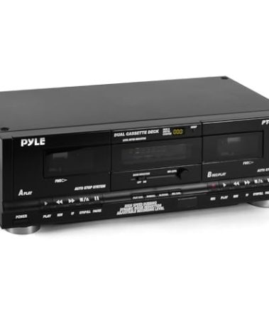 Pyle Home Digital Dual Cassette Deck Media Player Music Recording Device with RCA Cables Switchable Rack Mounting Hardware CrO2 Tape Selector Included 3 Digit Counter - 110V/220V