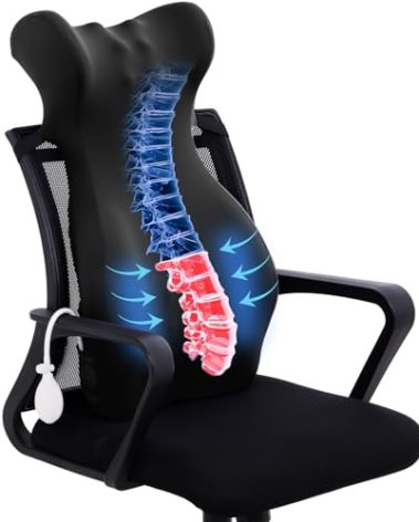 Likievrte 28.7'' Extra Long Lumbar Support Pillow for Office Chair - with Neck Support & Adjustable Air Bag Lumbar Cushion for Lower Back Pain Relief, Back Cushion for Desk Chair/Home Office (Black)