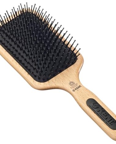 Kent PF17 Large Cushion Paddle Brush, Taming Fine Pins Hair - Detangling Long, Thick, Curly Hair, Scalp Massager, Growth Stimulator. Wet or Dry Use. Made in England