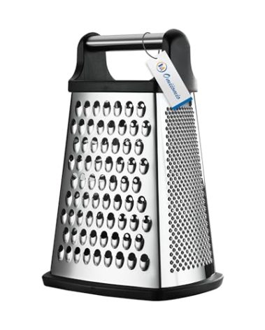 OIM Omiiomio Professional Cheese Grater - Stainless Steel, XL Size, 4 Sides - Perfect Box Grater for Parmesan Cheese, Vegetables, Ginger - Dishwasher Safe - Black