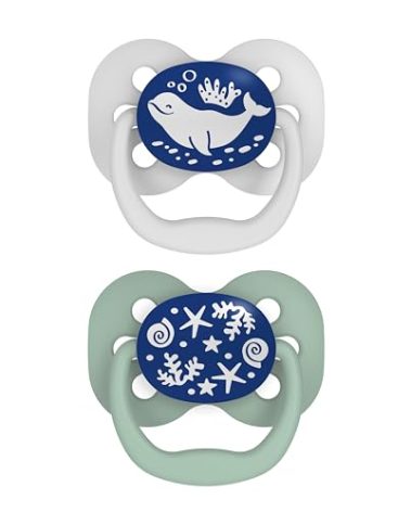 Dr. Brown's Advantage Glow-in-the-Dark Baby Pacifier, Fully Symmetrical Soother with Soft Silicone Bulb, Blue Ocean, 0-6m, BPA Free, 2 Pack