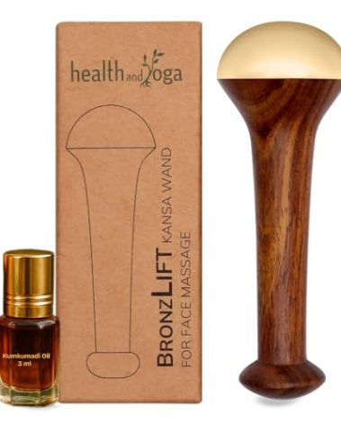 HealthAndYoga™ BronzLift Kansa Face Massager and Kumkumadi Face Oil Trial Vial - Kansa Wand Ayurveda Benefits of Bronze - Skin Lustre (Single Dome)