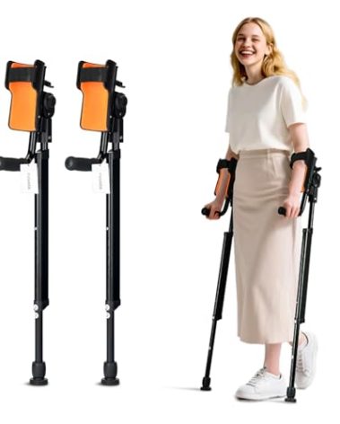 FUSHIDE Adjustable Forearm Crutches for Adults – 10-Level Height Ergonomic Arm Crutches, Adjustable Hook & Loop Strap, Foldable Crutches for Leg&Surgery Recovery, Sports Injuries or Daily Use (1 Pair)