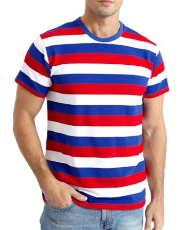 Funny World Red White and Blue Shirts for Men 4th of July T-Shirts, Red White and Blue, Large