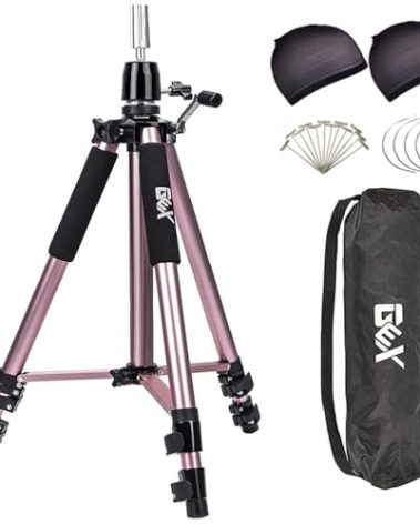 GEXWORLDWIDE GEX 63" Heavy Duty Mannequin Tripod Stand Wig Stand for Wig Mannequin Head Training Doll Manikin Head for Cosmetology Hairdressing with Travel Bag (Rose Gold)