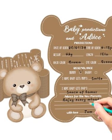 Justforjoyful 50 Pcs Teddy Bear Baby Shower Game Set Prediction and Advice Cards We Can Bearly Wait Baby Shower Decorations Bear Best Wishes Gender Neutral Game Party Activity Supplies