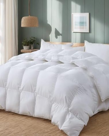 Luxury Goose Down Comforter Double/Full Size Goose Feather Duvet Filled with Feather and Down Fiber 48 OZ -750 Fill Power,All Season White Duvet Insert- 100% Cotton Shell 8 Corner Tabs 82 x 86 Inch