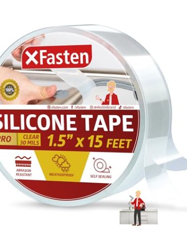 XFasten Self-fusing Silicone Tape Pro, Clear, 1.5-Inch x 15-Feet, 30mils Extreme Silicone Repair Pipe Tape for Electrical, Radiator Hose, Garden Hose, Coax Plumbers Water Seal and Stretch Tape