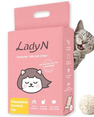 Lady N Cat Attract Tofu Litter – Natural Attractant Formula for Litter Box Training, Calming Pheromone for Multi-Cat Homes, Granular Mini-Pellet Shape for Self-Cleaning Box, 9lb