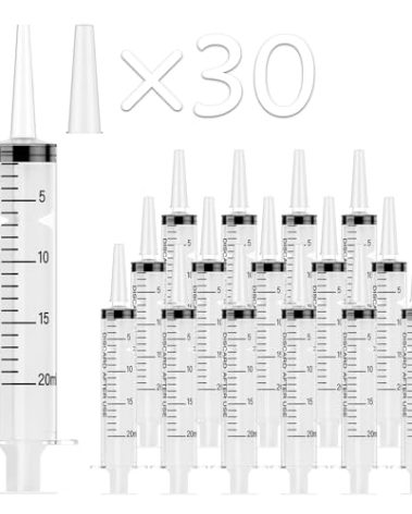JOLLY PARTY 30 Pack 20mL Syringes, Plastic Syringes with Catheter Tip and Cap, Individually Sealed Feeding Syringe For Dogs, Measuring Syringe For Liquid, Scientific Labs, Refilling, Dispensing