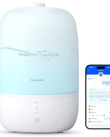 GoveeLife Smart Humidifiers for Bedroom, 3L Top Fill Cool Mist Humidifiers with Essential Oil Diffuser, Humidity Control, WiFi Air Humidifier with Night Light, for Baby, Plants, Home, Work with Alexa