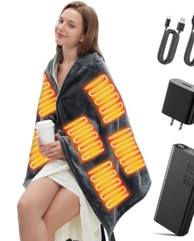 USB Heated Blanket,Cordless Electric Blanket,Portable Heated Throw Blanket Include 20000mAH Battery,Machine Washable,3 Heating Levels,Timing Function,Super Cozy Soft Wearable Blanket