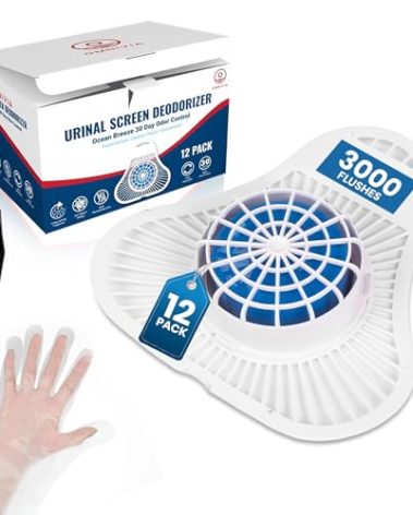 Urinal Cakes for Men Bathroom,12 Pack Urinal Screen Deodorizers, Up to 3000 Flushes, Ocean Breeze Scent, Splash-Free Design, Fits All Urinals, Urinal Deodorizer