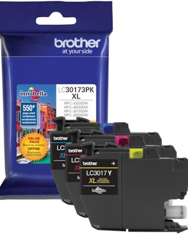 Brother Printer LC30173PK High Yield XL 3 Pack Ink Cartridges- 1 Ea: Cyan/Magenta/Yellow Ink