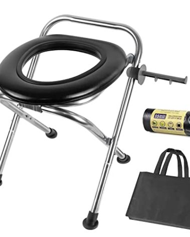 UGarden Portable Toilet for Camping, 350LB Capacity Stainless Steel Folding Toilet with Soft Seat & Bags, Collapsible Design for RV, Hiking, Road Trips, Boating, Outdoor