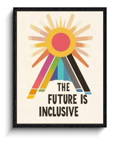 Inclusivity Quote Wall Art, inclusive future message, modern pride wall decor, modern graphic framed canvas print, lgbtq pride poster, for classroom office gift, 12x15 inch