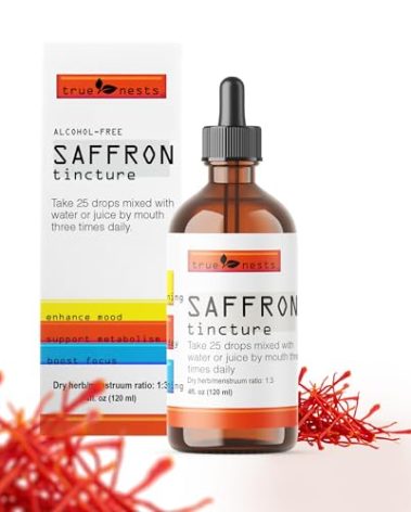 Organic Saffron Tincture – Pure Extract Drops – Premium Liquid Herbal Supplement – Natural, Vegan, Non-GMO – 4 oz