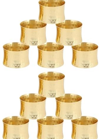 SKAVIJ Handmade Round Hammered Golden Napkin Rings Holder for Dinning Table Parties Everyday, Set of 12