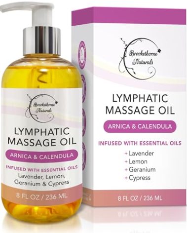 Lymphatic Massage Oil for Massage Therapy & Natural Lymphatic Drainage | Premium Quality with Arnica & Lavender Oil | for Post Surgery Recovery & Detox | 8oz by Brookethorne Naturals