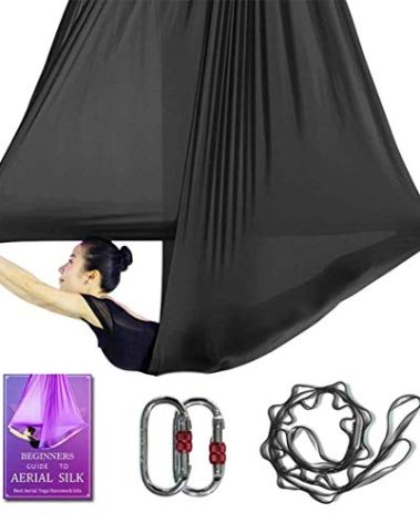 Aerial Yoga Hammock L:5M W:2.8M Aerial Pilates Silk Yoga Swing Set with 2000 Ibs Load Include Daisy Chain, Pose Guide