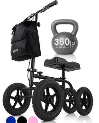 Vive Mobility All Terrain Knee Scooter Walker for Foot Injuries - Adult Broken Leg Crutch Cart Roller for Surgery, Broken Foot, Ankle Injury - Kneeling Rolling Steerable Seated Wheel Scooter Aid