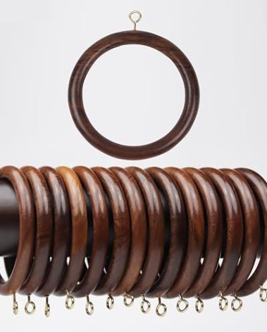 50 Pieces Natural Rosewood Wooden Curtain Rod Rings | 2.7 Inch Inner Diameter | Fits 1 to 2.25 Inch Rods | Large Drapery Rings for Curtains