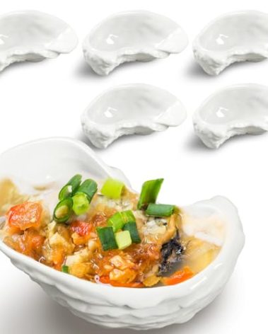 Reallnaive 6 Pcs Ceramic Oyster Shells Reusable Oyster Grilling Shells Large Clam Baking Dish Platter Plate for Cooking Shrimp Scallops Clams Seafood of All Kind