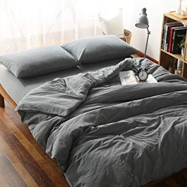 F.Y.Dreams 100% Washed Cotton Duvet Cover for Weighted Blanket 80x87 inches with 8 Ties, Zipper on Long Side/Grey/Just Duvet Cover