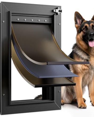 Dog Door for Door All Aluminum 3 Flaps Black, Large Dog Doggy Doggie Door, Heavy Duty Pet Door for Dogs Cats, with Insulation Flap, Telescoping Tunnel, Sliding Closing Panel, for Pets Up to 110lb