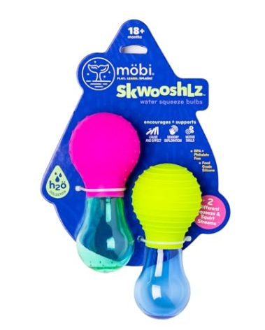 Mobi Skwooshlz Water Squeeze Bulbs - Silicone Baby Bath Toys, Baby Bathtub Toys for Toddlers, Latex and BPA Free, Food Grade Silicon, Easy to Clean - Toddler Ages 1-3 (Pack of 2)