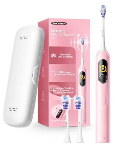 AI Smart Electric Toothbrush for Kids Adults with LED Screen | 150-Day Rechargeable Toothbrush, Real-Time Map |3-Min Timer, Travel Case | Teens Sonic Toothbrush Gift for Family Chirstams (G5S Pink)