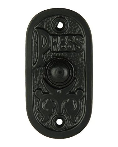 A29 Black Powder Coat Vintage Doorbell Button – 3 1/4" x 1 5/8" – Antique Style Cast Iron Construction with Recess Mount – Wired for Two-Wire Chimes, Rust Resistant, Weatherproof, DIY Mounting