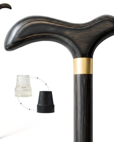 IMMMS Solid Wood Walking Cane for Men & Women – Handcrafted Striped Ebony Hardwood Stick with Ergonomic Handle, Durable, Elegant & Comfortable Gift Set