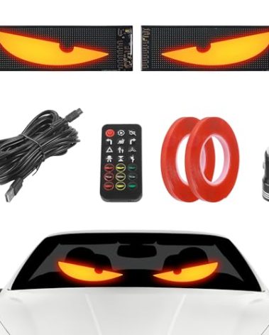UNLRAE 2PCS LED Eyes for Car Windshield,Car Accessories 14 x 4.3 Inch LED Devil Eyes Light,Programmable Flexible Cars Windshield Display with Remote Controller,Suitable for Sedans,SUVs,Trucks
