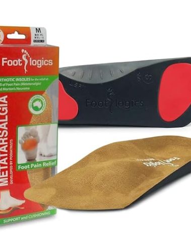 Footlogics 3/4 Length Orthotic Shoe Insoles with Built-in Raise for Ball of Foot Pain, Morton’s Neuroma, Flat Feet - Metatarsalgia (S (Men's 6-7.5, Women's 7.5-9))