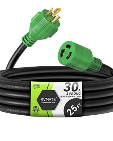 RVMATE 3 Prong 30 Amp Generator Extension Cord 25 Feet, NEMA L5-30P/L5-30R 125V SJTW Jacket