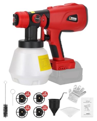 WaxPar Cordless Paint Sprayer Compatible with Milwaukee 18V Battery, 200W HVLP Paint Gun 18V Paint Sprayer with Brushless Motor, 4 Copper Nozzles for DIY Fence Chairs Painting