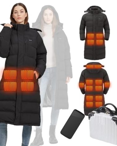 GPIOPGHO Heated Jackets for Women, Long Winter Coats for Women for Skiing Hunting Motorcycle, Idea Christmas Gift for Wife (Small)