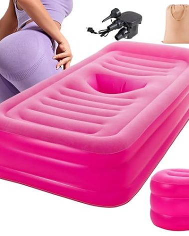 New Upgraded BBL Bed with Hole, Inflatable BBL Bed After Surgery, Brazilian Butt Lift Surgery Recovery Mattress with Carrying Bag & Air Pump,Waterproof Plant Velvet Touch Sleep-Pink (17.71 * 14.17In)