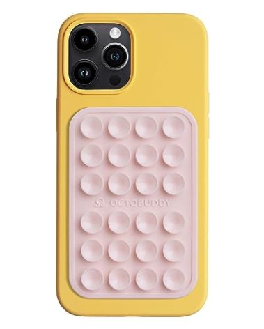 OCTOBUDDY Classic MAX - Silicone Suction Phone Case Adhesive Mount - Hands-Free, Strong Grip Holder for Selfies and Videos - iPhone and Android Compatible - 2.6″ x 3.9″, Chalk Pink