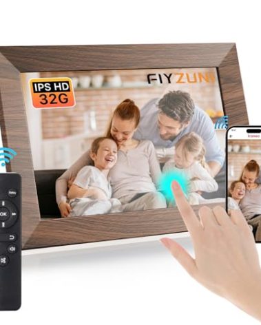Flyzuni 10.1 inch Brown Digital Picture Frame with 32GB Storage,WiFi Digital Photo Frame,1280x800 IPS Touch Screen,Auto-Rotate,Share Photo/Video via Free App frameo