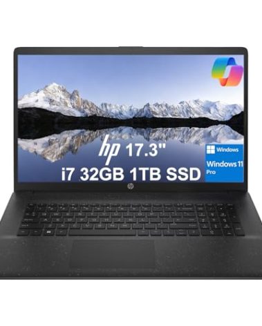 HP 17 Laptop (17.3" HD+, Intel 10-Core i7-1355U, 32GB RAM, 1TB SSD) for Business, Home, Students, Long Battery Life, Narrow Bezel, HDMI, Webcam, Wi-Fi 6, Fast Charge, Win 11 Pro w/ Copilot, Black