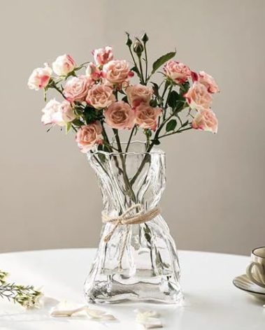 FOWSEEK 6 Inch Small Glass Flower Vase, Irregular Clear Flower Vases for Centerpiece Table Indoor Desk Decor, Modern Art Decorative Vase for Home Office Wedding Bookshelf Housewarming Gift