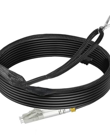 RamboCables 20m/66ft OM3 Industrial TPU Fiber Patch Cable Outdoor Armored, LC to LC Outdoor Fiber Optic Cable Multimode, 10GB Duplex 50/125um with Pulling Eye Kit Installed on one end, OD 3MM