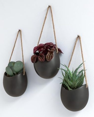 Kazai. Wall Planters -Ellie- | Hanging Ceramic Plant Pots 3 Pieces | Wall Decoration for Indoors, Balcony and Garden | Graphite (Matte)