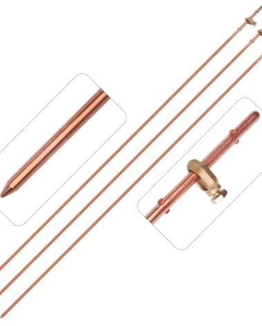 CYANTEKOMS 3 Pack Grounding Rod with Clamp 4 Feet Long Copper Electrical Ground Rod for Electric Fences Satellite Dishes Generator Grounding Earthing ((Set of 3) 3/8’’ x 4 Feet Ground Rod Kit)