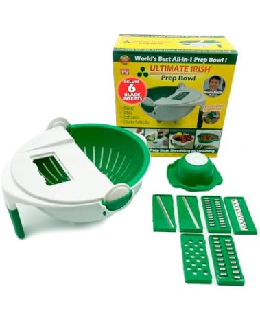 Ultimate Irish Prep Bowl Deluxe – Ronnie Neville’s Original As Seen on TV Salad Prep & Rinsing Bowl, Multi-Function Kitchen Tool to Shred, Slice & Rinse, Vegetable & Salad Maker