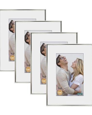 DECANIT 5x7 Picture Frame Set - Silver Metal Thin Frames for Wall or Tabletop Display of 3.5x5 Photos with Mat or 5x7 Without Mat - Gallery Wall Kit-4 Pack