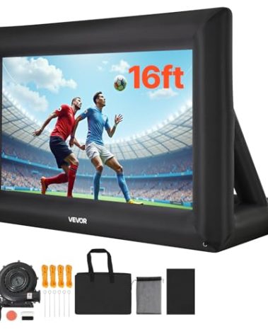 VEVOR 16FT Inflatable Projector Screen, Inflatable Movie Screen Outdoor with 250W Air Blower Projector Screen Oxford Fabric Material Blow Up Screen for Outdoor Backyard, Home Theater, Theme Party